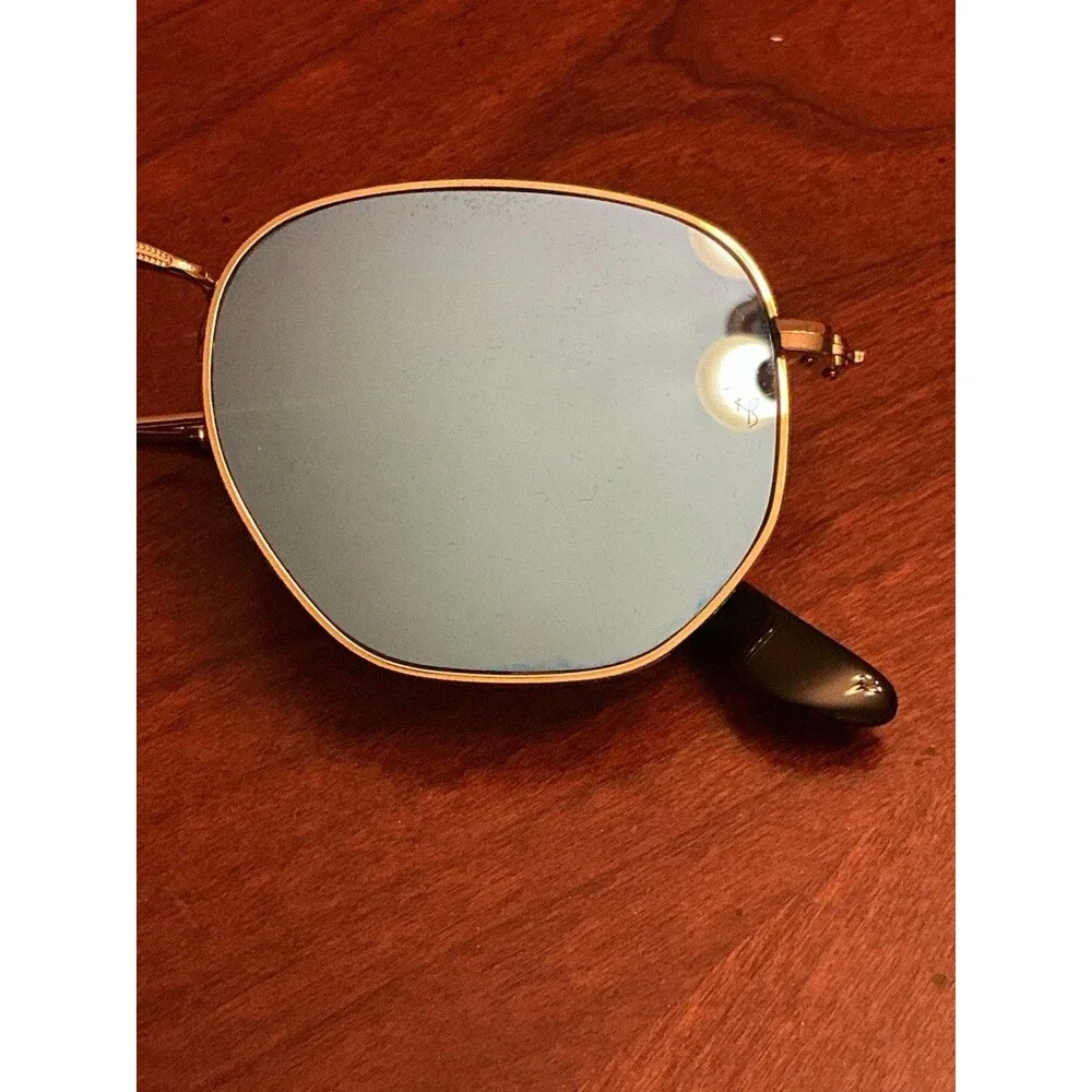 Ray-Ban Hexagonal Flat Lenses Gold RB 3548-N Blue Mirror 51mm Frame Case 26